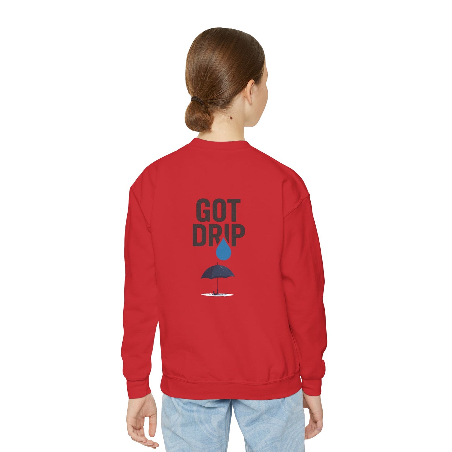 Aura Academy Youth Crewneck Sweatshirt — 'Got Drip' Graphic with Water Droplet