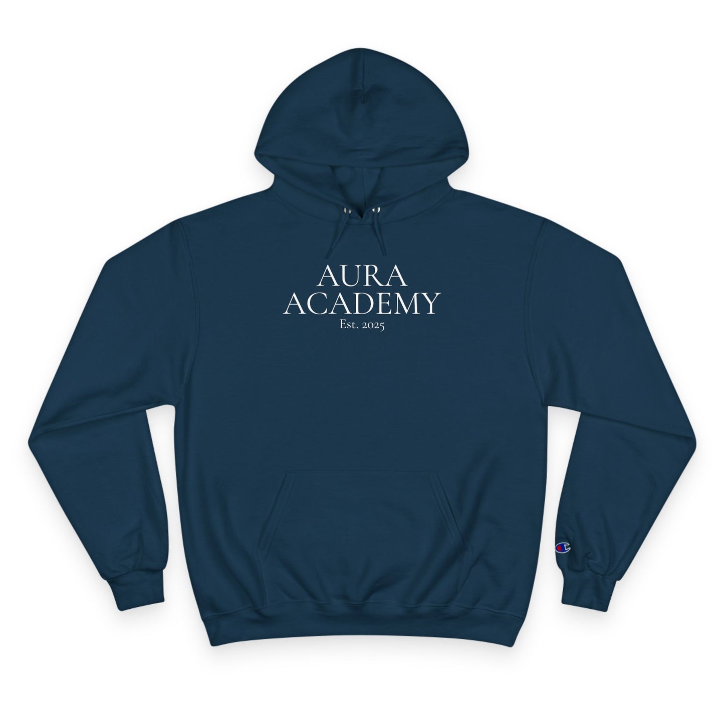 Aura Academy Champion Hoodie — Minimal White Embroidered Logo Hoodie