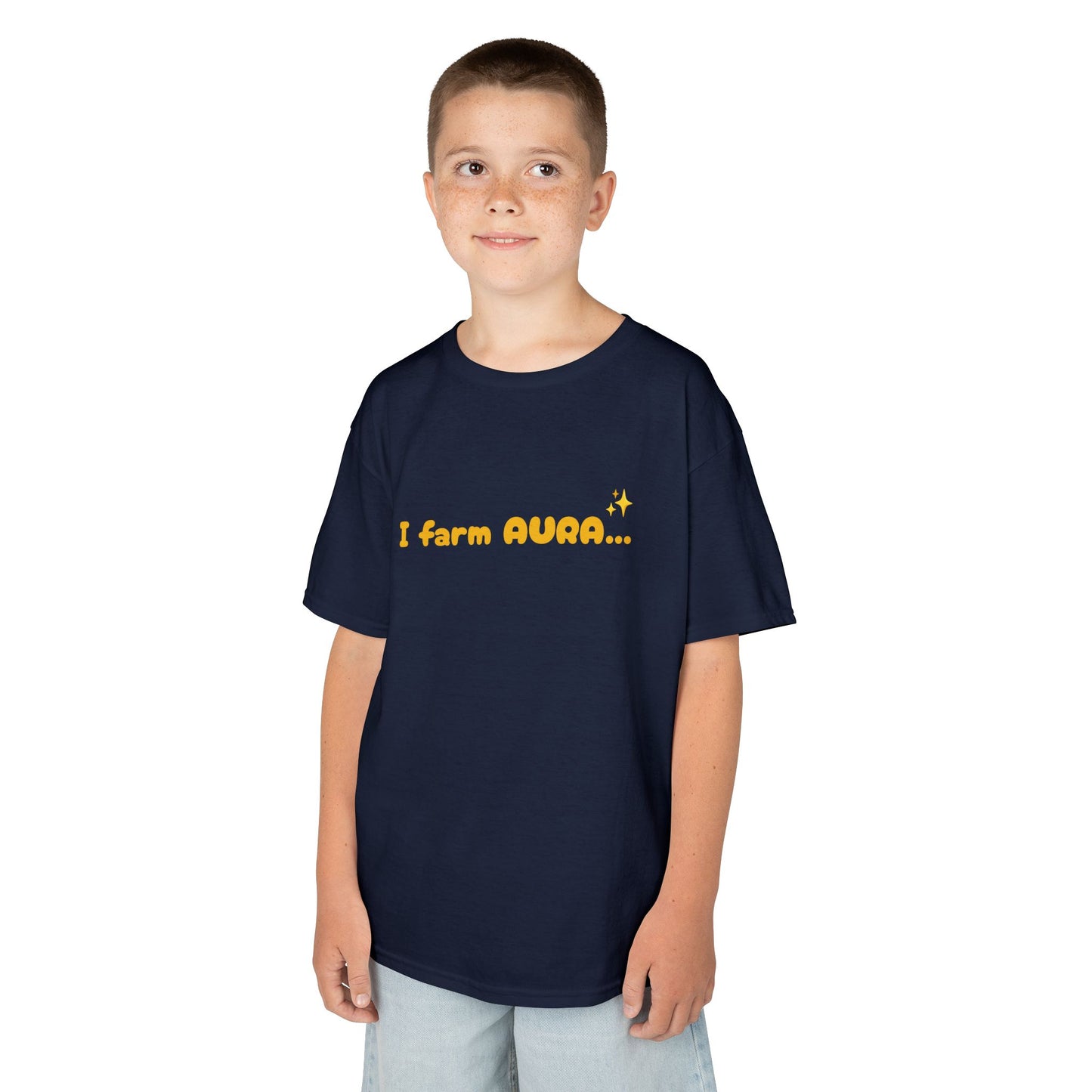 Kids Tee — "I farm AURA" Cute Minimalist Graphic Shirt