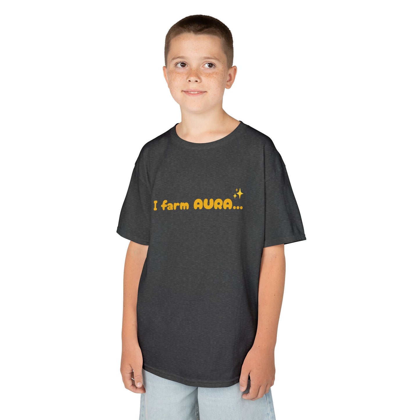 Kids Tee — "I farm AURA" Cute Minimalist Graphic Shirt
