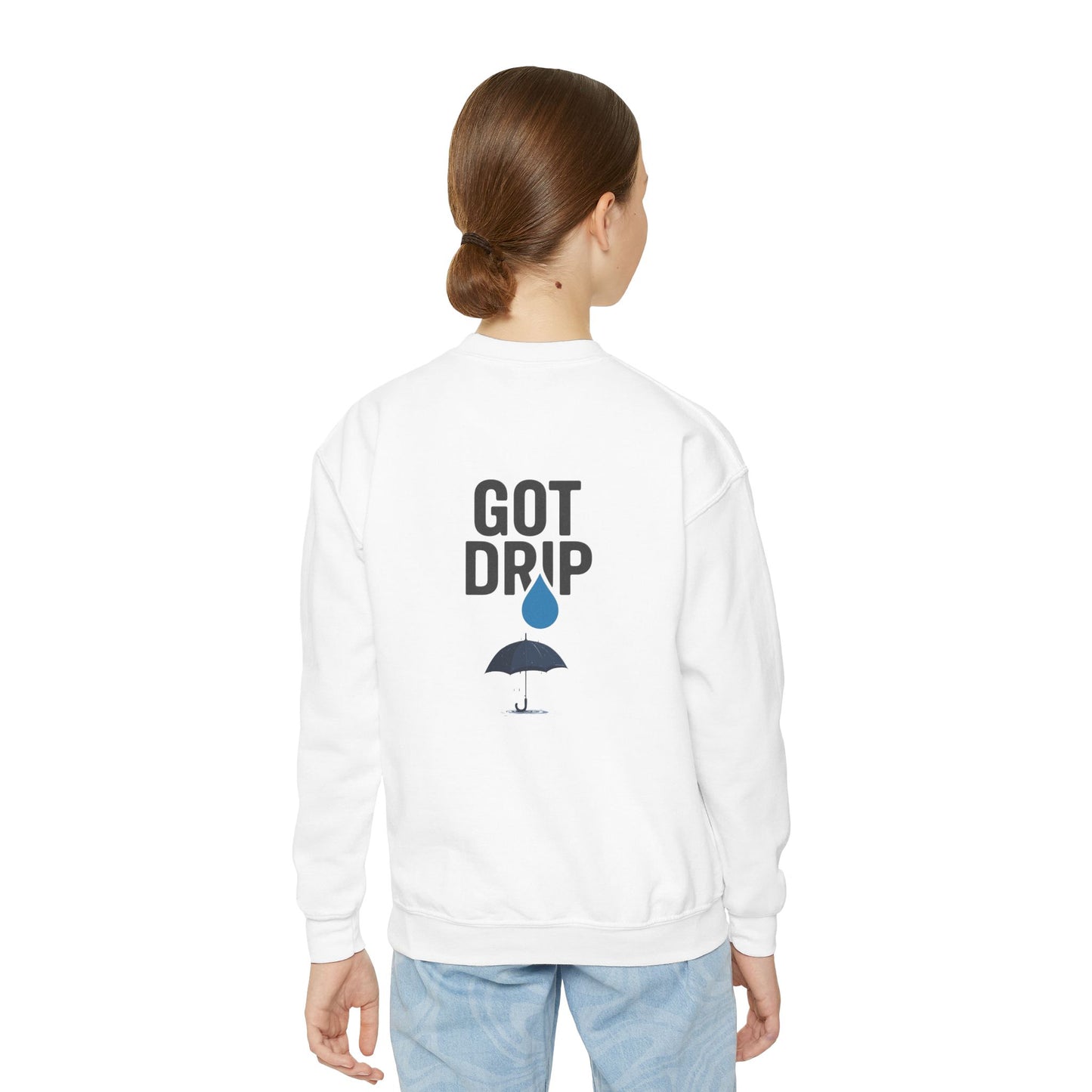 Aura Academy Youth Crewneck Sweatshirt — 'Got Drip' Graphic with Water Droplet