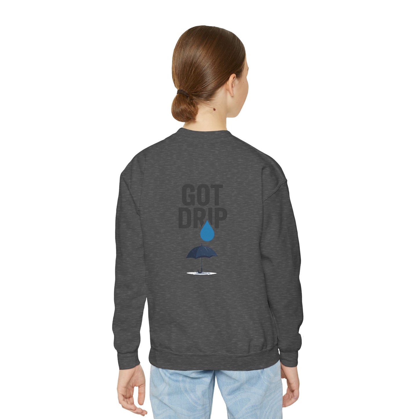 Aura Academy Youth Crewneck Sweatshirt — 'Got Drip' Graphic with Water Droplet