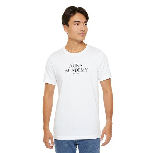 Aura Academy Tee — Minimalist Logo White T-Shirt