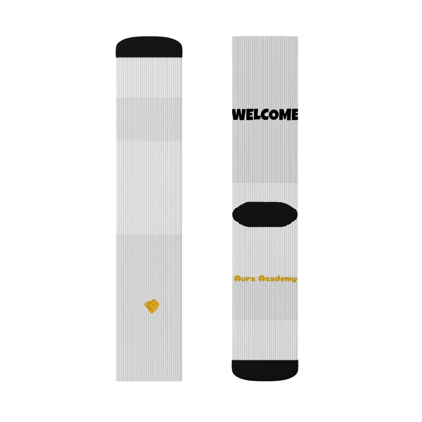 You're Catching My Aura Sublimation Socks — "You're Welcome" Emoji Design