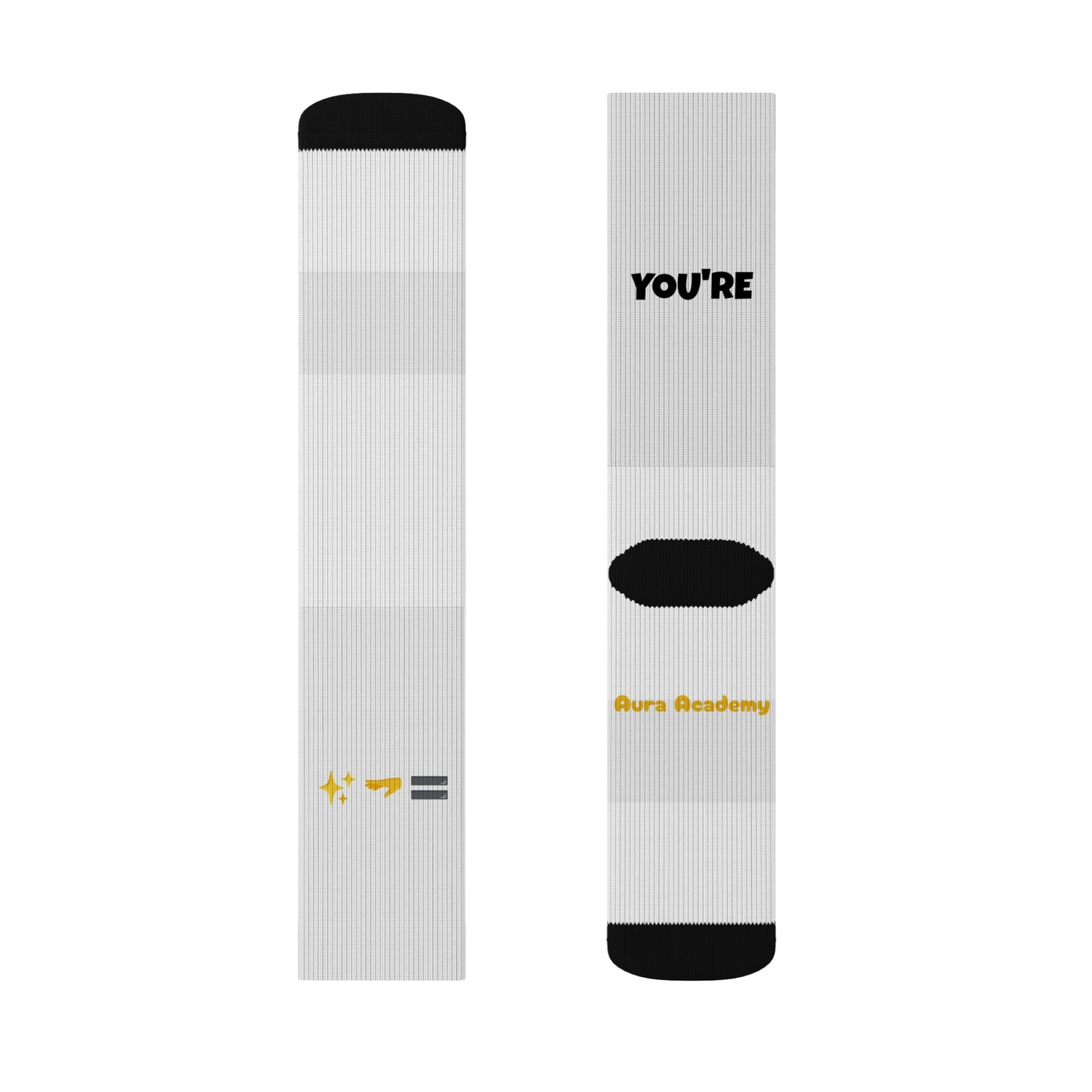 You're Catching My Aura Sublimation Socks — "You're Welcome" Emoji Design