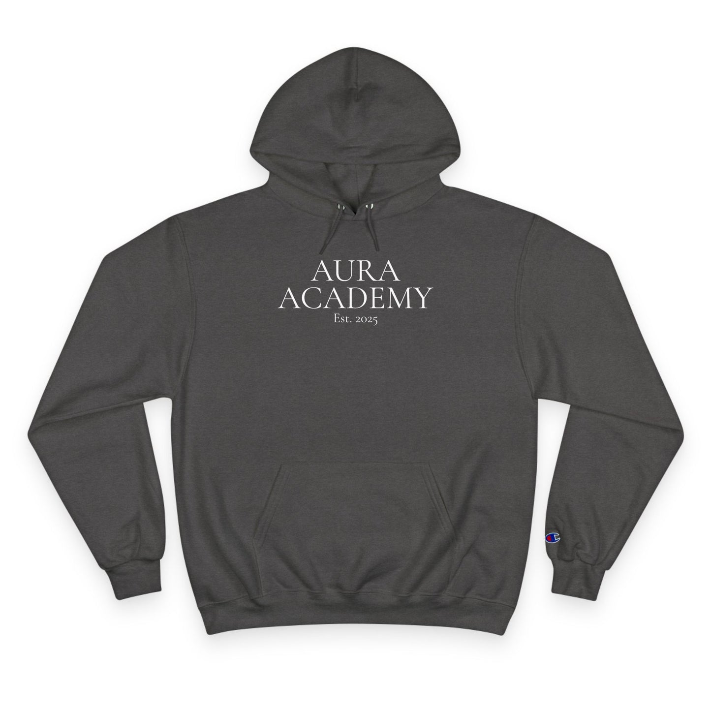 Aura Academy Champion Hoodie — Minimal White Embroidered Logo Hoodie