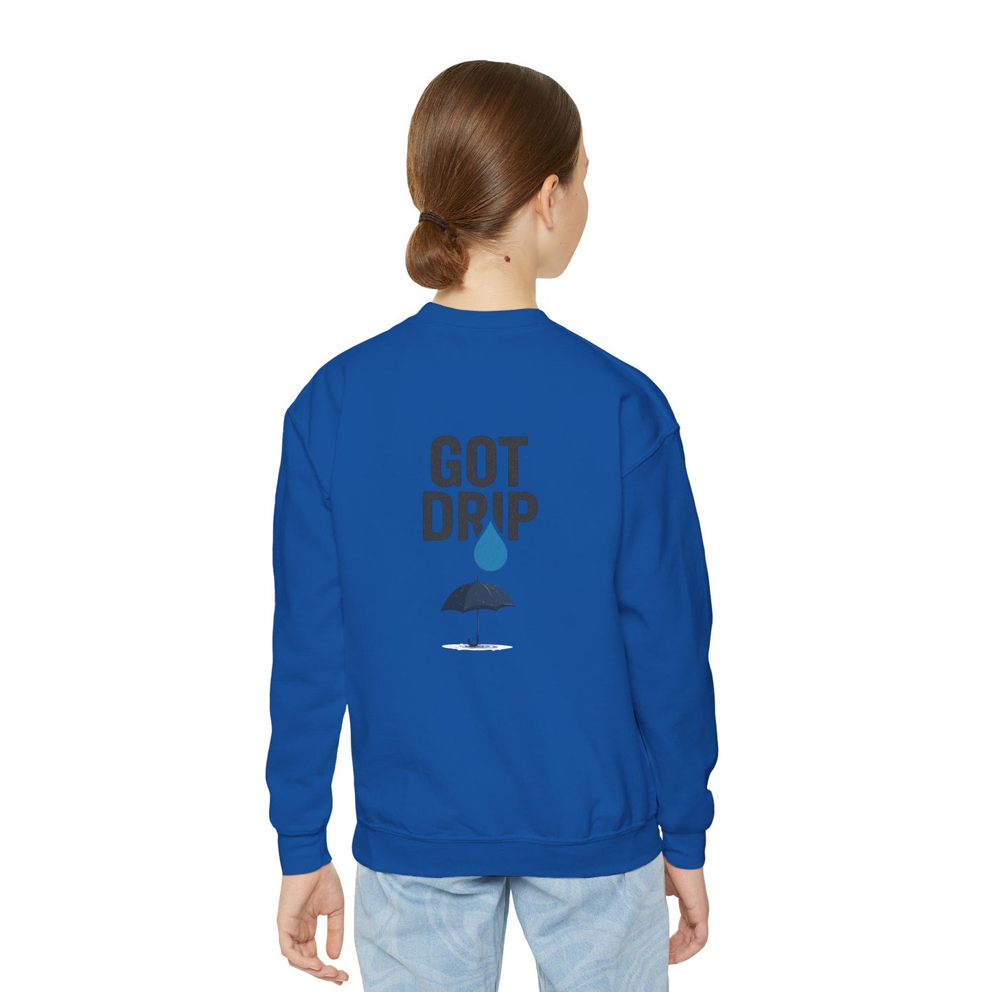 Aura Academy Youth Crewneck Sweatshirt — 'Got Drip' Graphic with Water Droplet