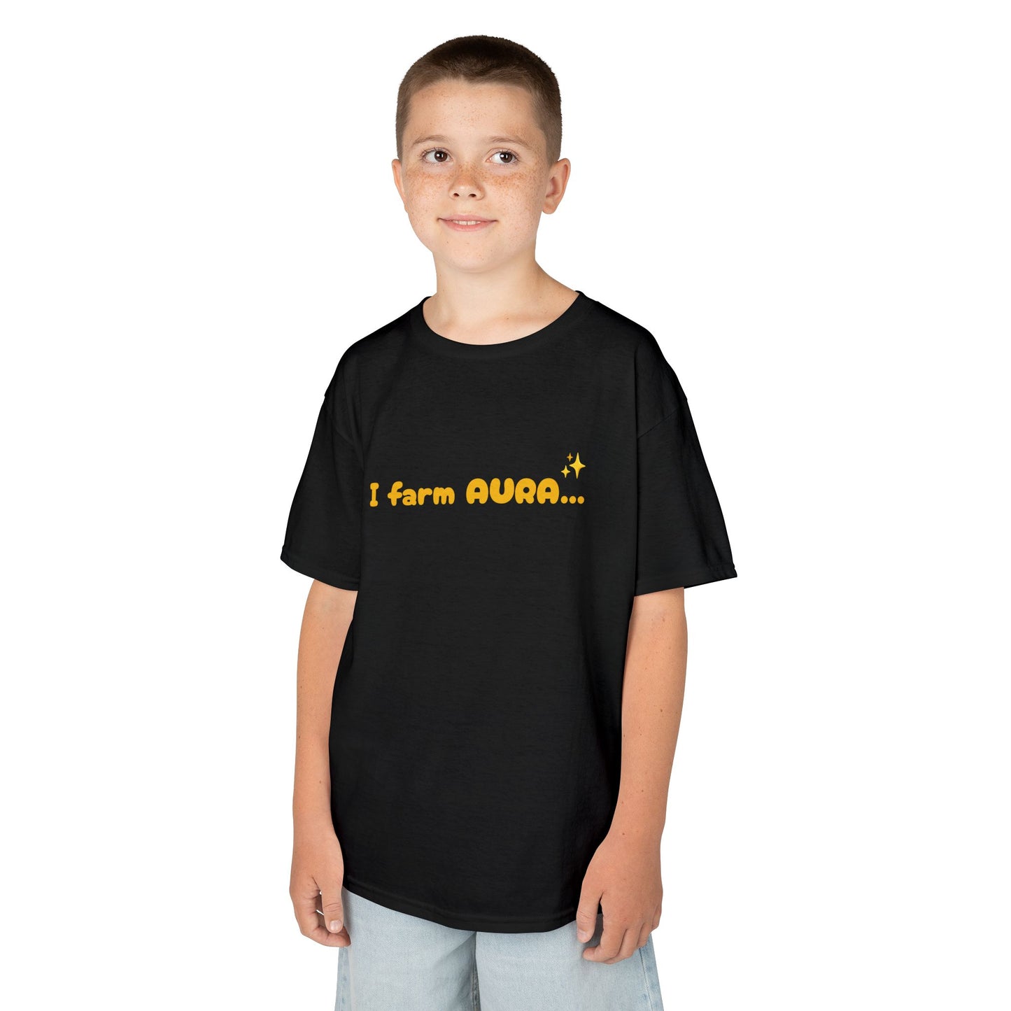 Kids Tee — "I farm AURA" Cute Minimalist Graphic Shirt