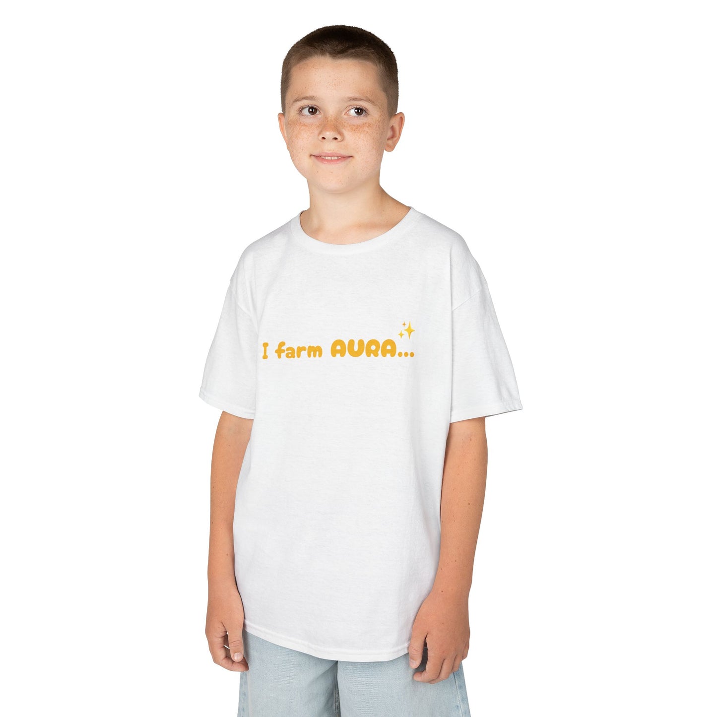 Kids Tee — "I farm AURA" Cute Minimalist Graphic Shirt