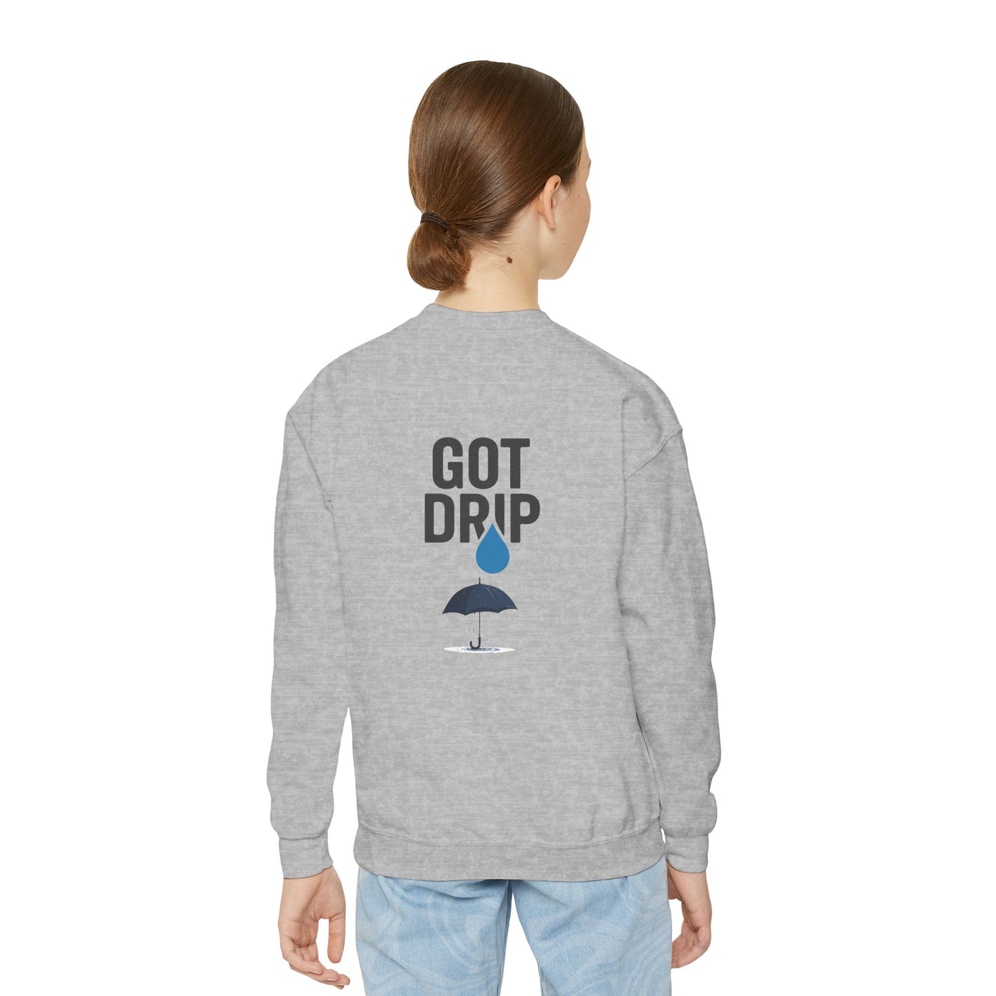 Aura Academy Youth Crewneck Sweatshirt — 'Got Drip' Graphic with Water Droplet