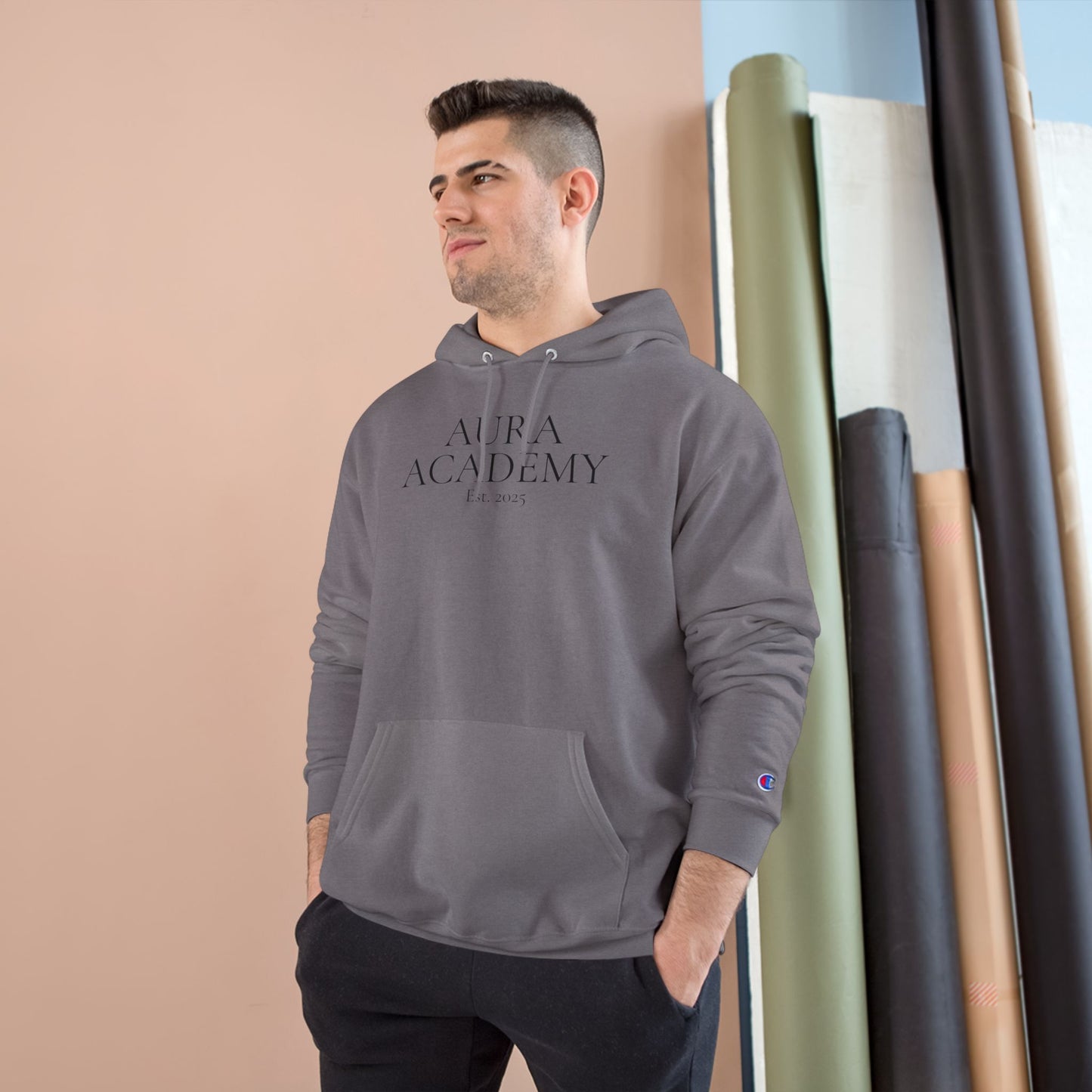 Aura Academy Champion Hoodie — Minimal White Embroidered Logo Hoodie