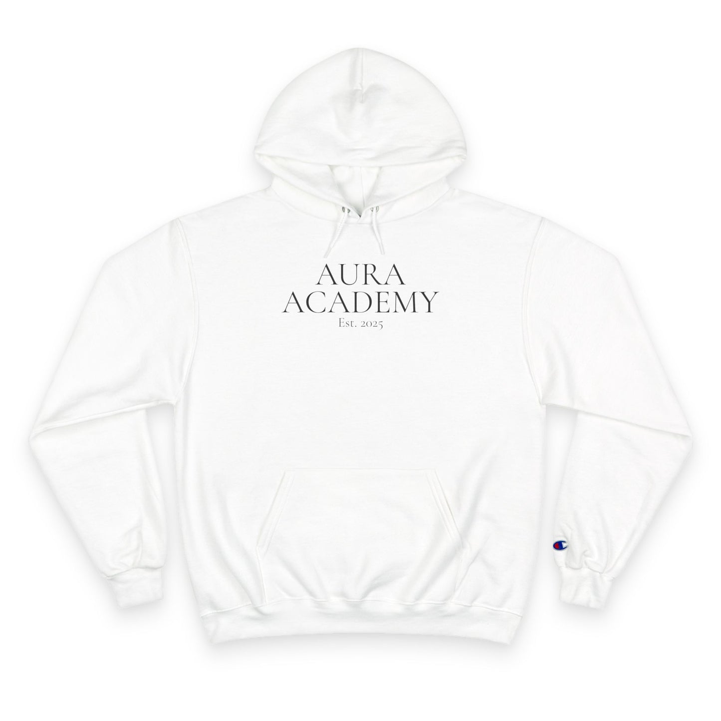 Aura Academy Champion Hoodie — Minimal White Embroidered Logo Hoodie