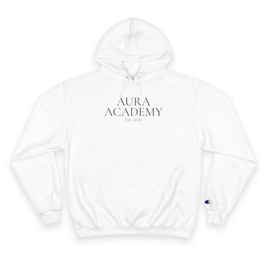 Aura Academy Champion Hoodie — Minimal White Embroidered Logo Hoodie