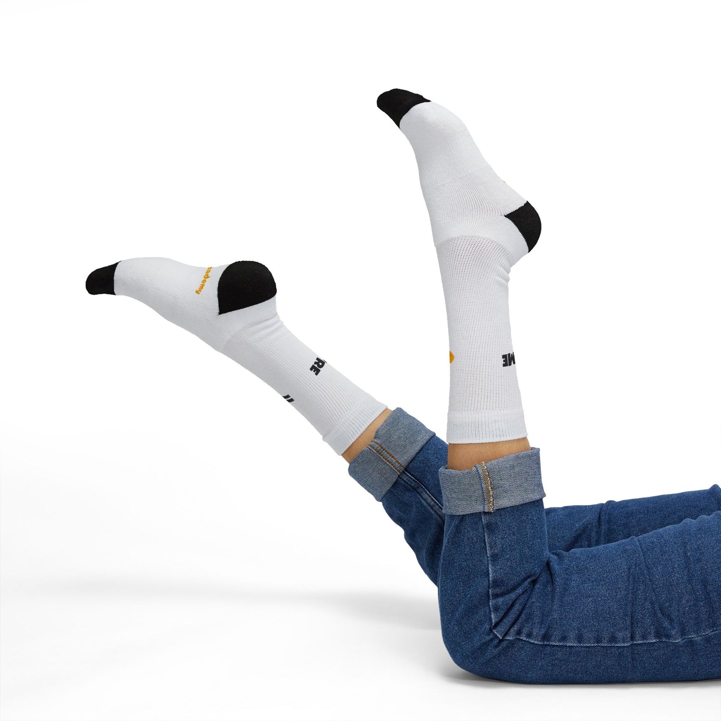 You're Catching My Aura Sublimation Socks — "You're Welcome" Emoji Design