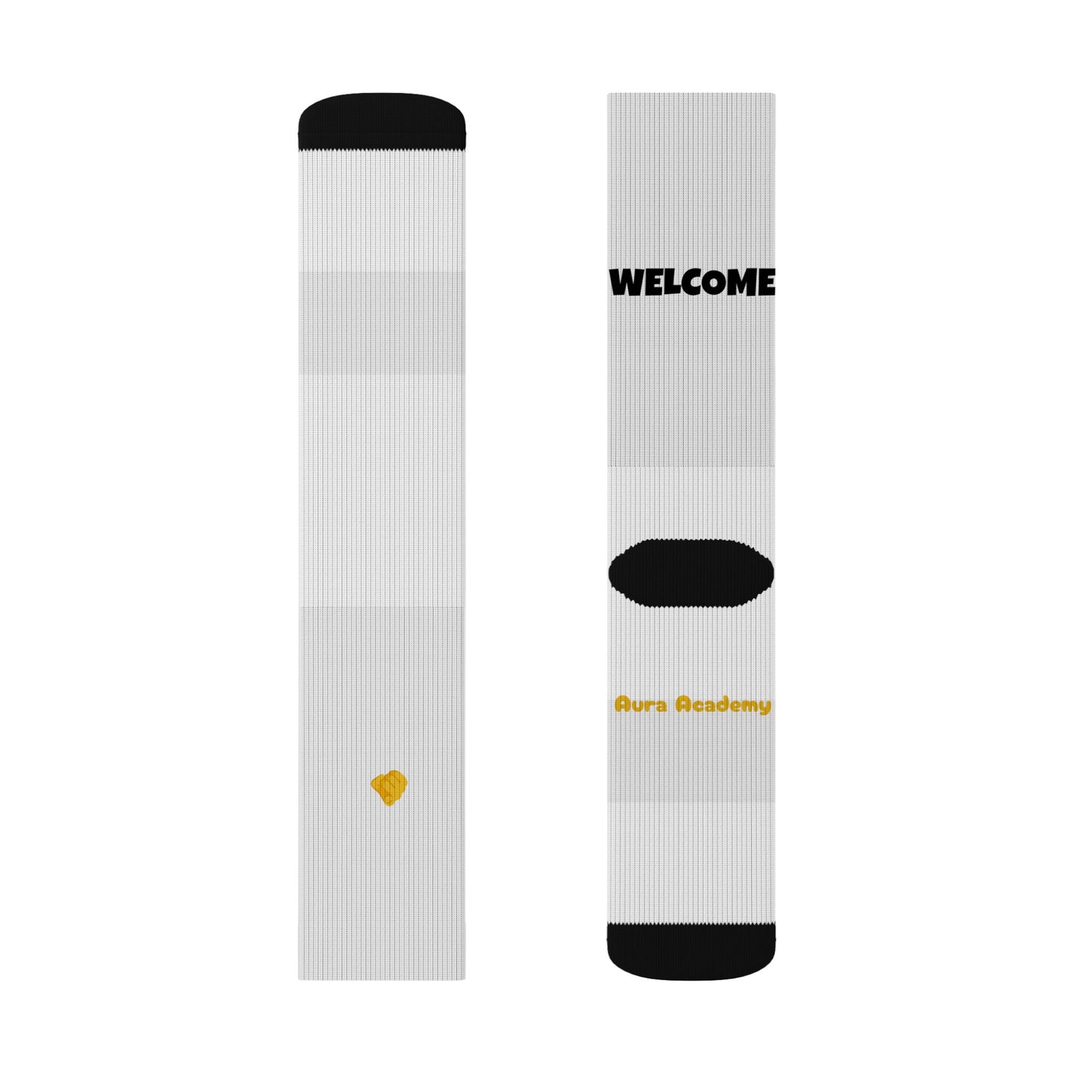 You're Catching My Aura Sublimation Socks — "You're Welcome" Emoji Design